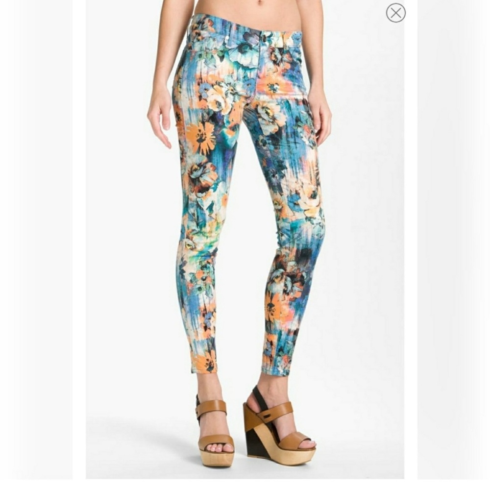 3012105 Dylan George Watercolor Floral Twill Mid Rise Skinny Jean. EUC SZ 32
